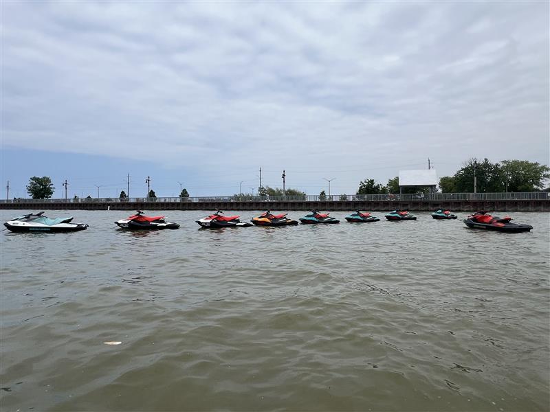 519 Watersports Sea-Doo fleet lined up on Lake St. Clair at Belle River